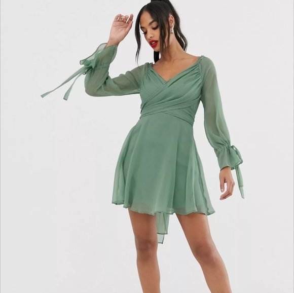 ASOS DESIGN mini dress sage green US 6 UK 10 - Picture 1 of 10